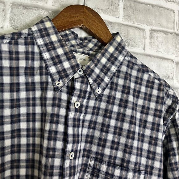 Billy Reid  Standard Cut Navy Plaid Button Down Long Sleeve Shirt Mens Sz Large - Picture 1 of 7